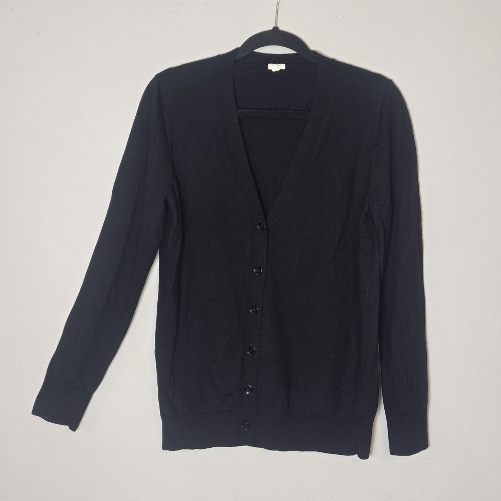 J Crew Women's XL Black Merino Wool Cardigan Button Up Sweater Closet Staple